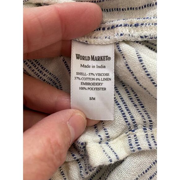 World Market Women's Size S Cream Blue Striped Floral Embroidered Peasant Top - Picture 6 of 7